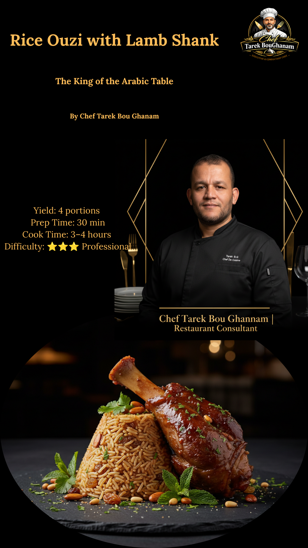 Rice Ouzi with Lamb Shank Hero Card by Chef Tarek BouGhanam