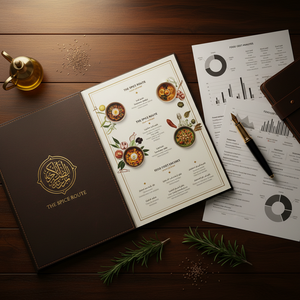 Professional restaurant menu design with food cost analysis