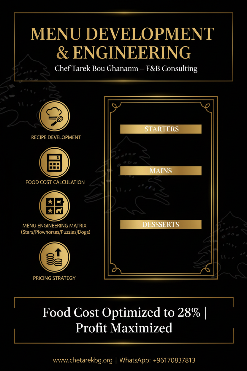 Menu Development & Engineering Sample — Chef Tarek Bou Ghanam