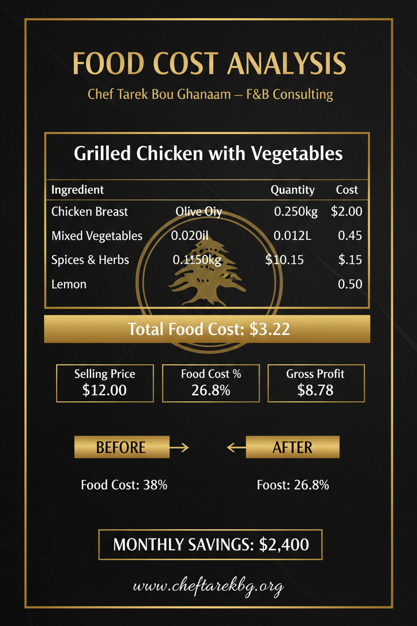 Food Cost Analysis Sample — Chef Tarek Bou Ghanam