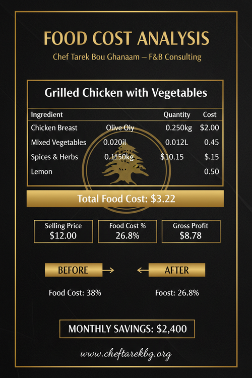 Food Cost Analysis Sample — Chef Tarek Bou Ghanam
